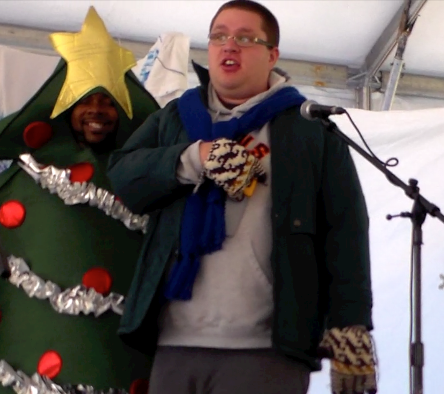 Anthony Whiteford and Bryce Johnson performing in The Hunt for the Holiday Spirit (2014).